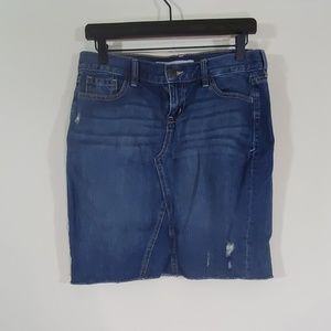 Old navy blue denim jean skirt distressed